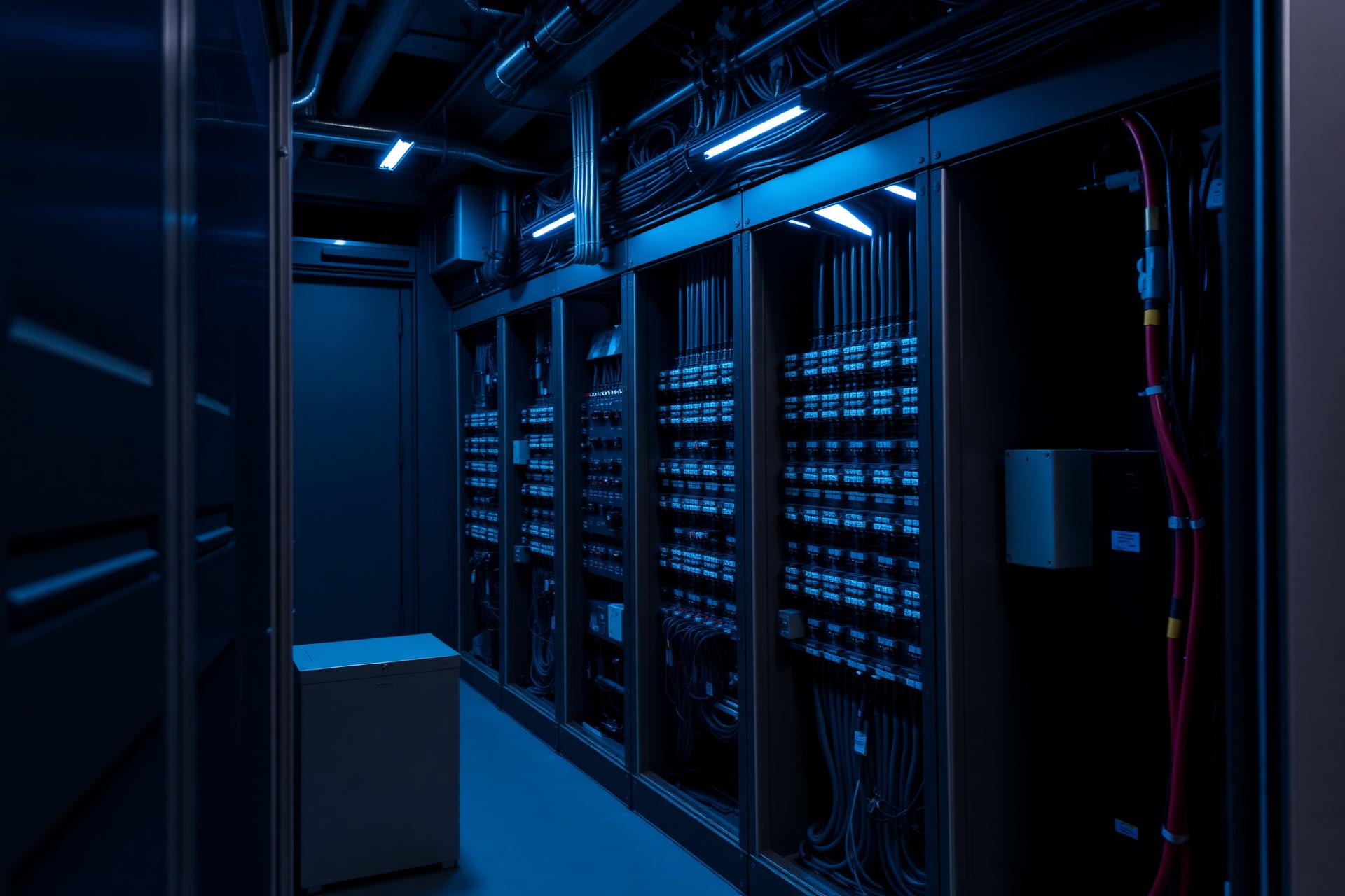 Industrial electrical control panels in a modern switchgear room
